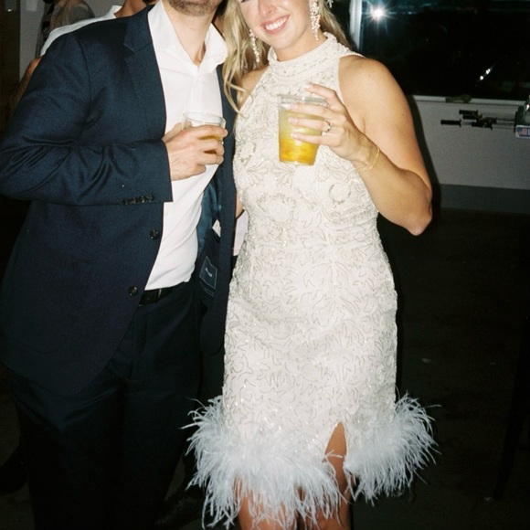 Custom Ostrich Feather Fully Beaded Dress - Picture 2 of 7